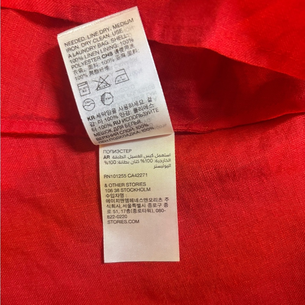& Other Stories NWT linen puff sleeve midi summer dress in red in Sz 32 (XS) - Picture 8 of 11